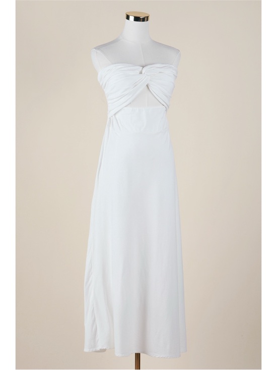 Petal & Pup Dresses & Skirts - Petal & Pup White Strapless Twist Front Midi Dress